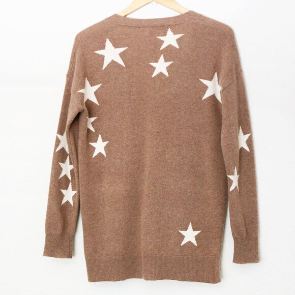 MAGASCHONI 100% Cashmere Star V-Neck Longline Cardigan Camel White S $295 SOFT - Picture 4 of 14